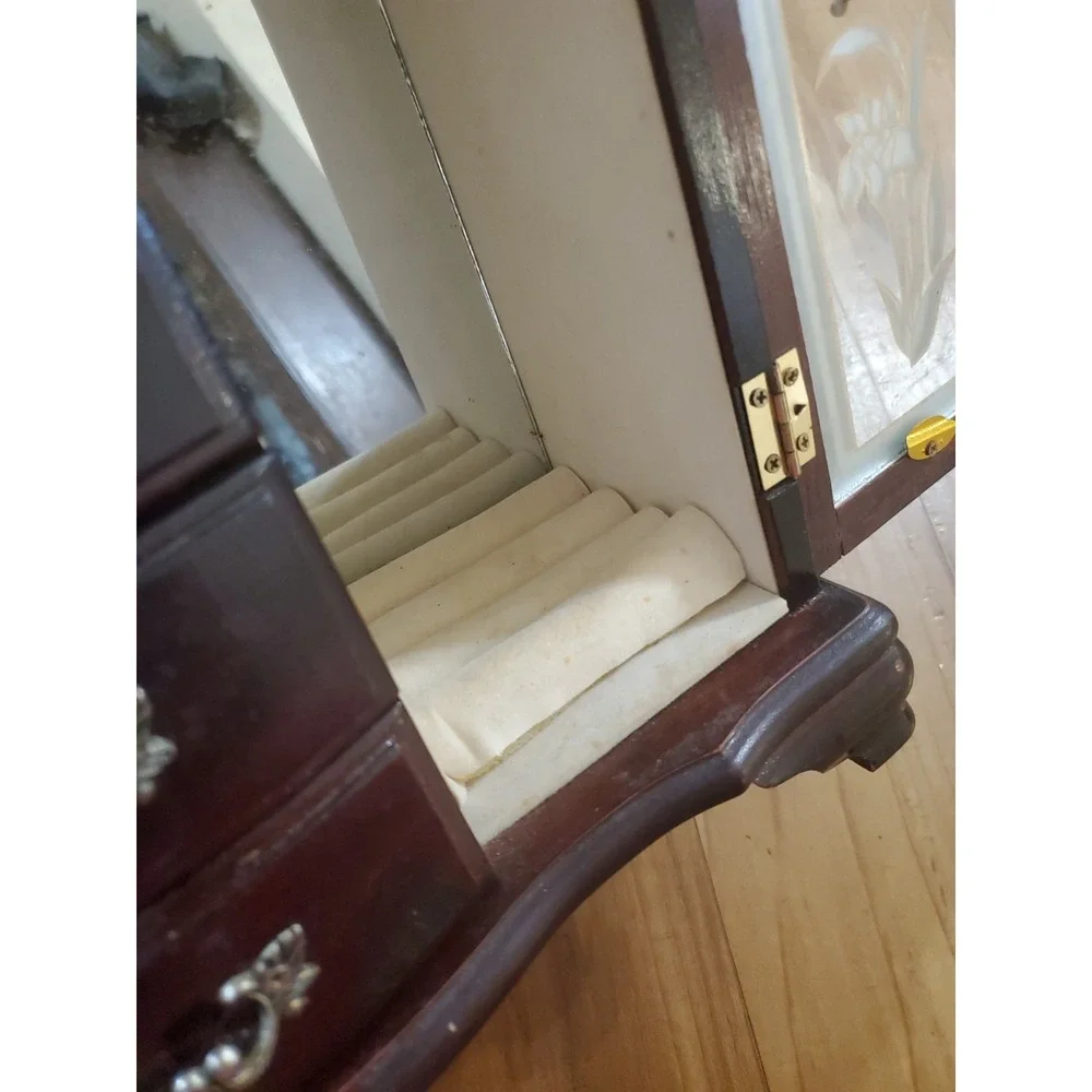 Vintage Wooden Armoire Style Jewelry Box Multiple Drawers FLAWED